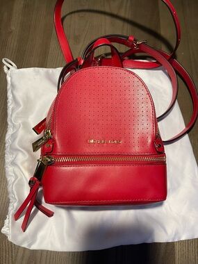 MICHAEL KORS Red Perforated Mini Leather Backpack